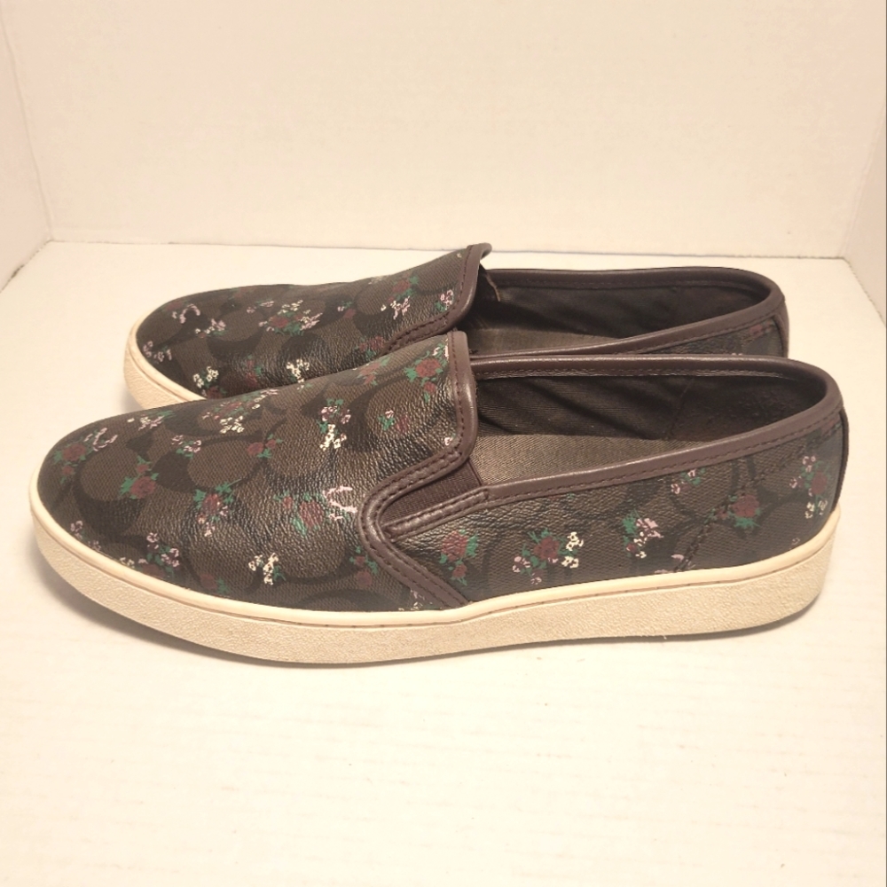 COACH Coated Canvas Floral Print Slip on Sneakers
